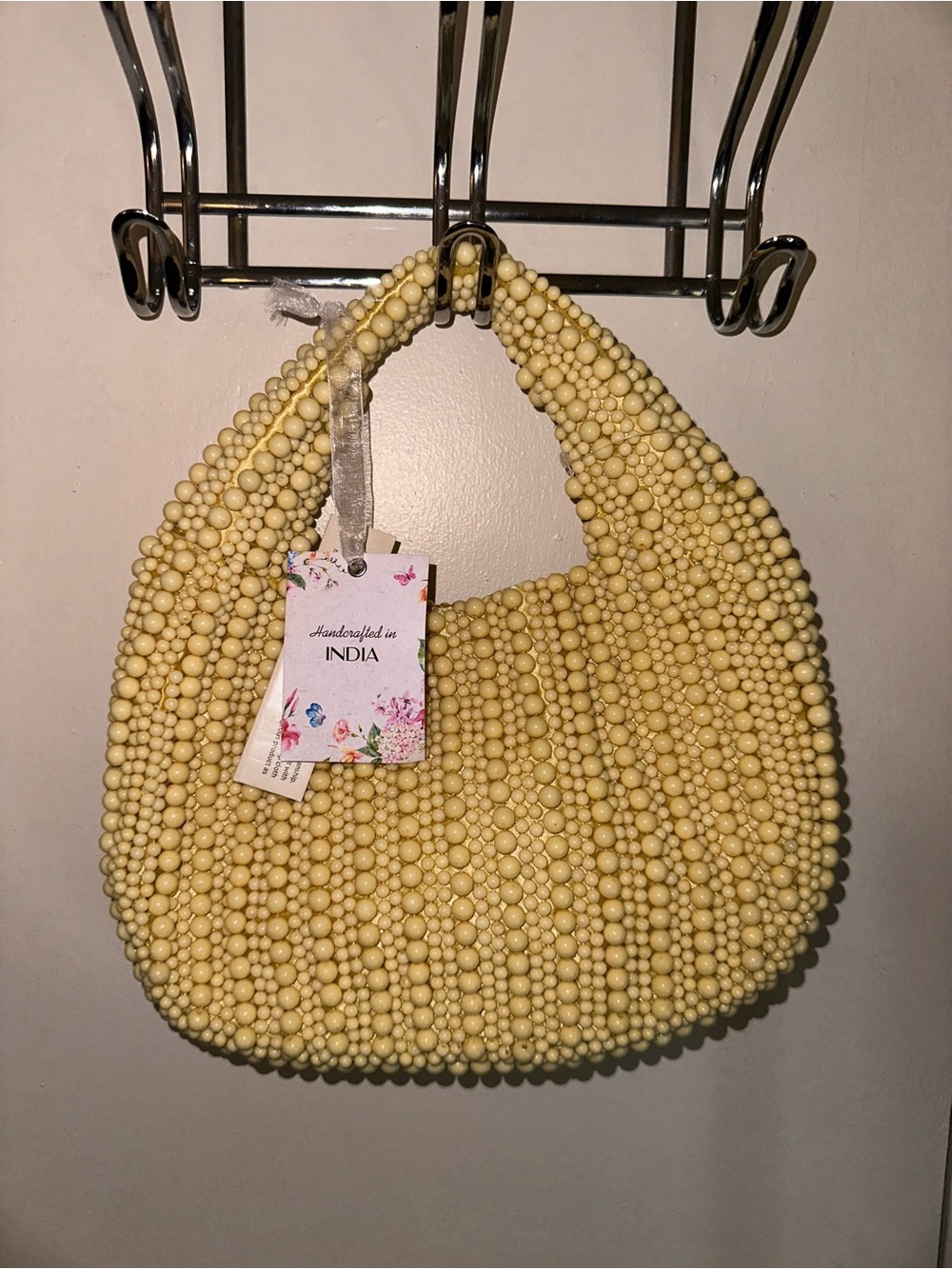 💛ON HOLD💛 Viral Trending~ Handcrafted Beaded Shoulder Hand Bag~ Butter Yellow~ - Picture 2 of 5